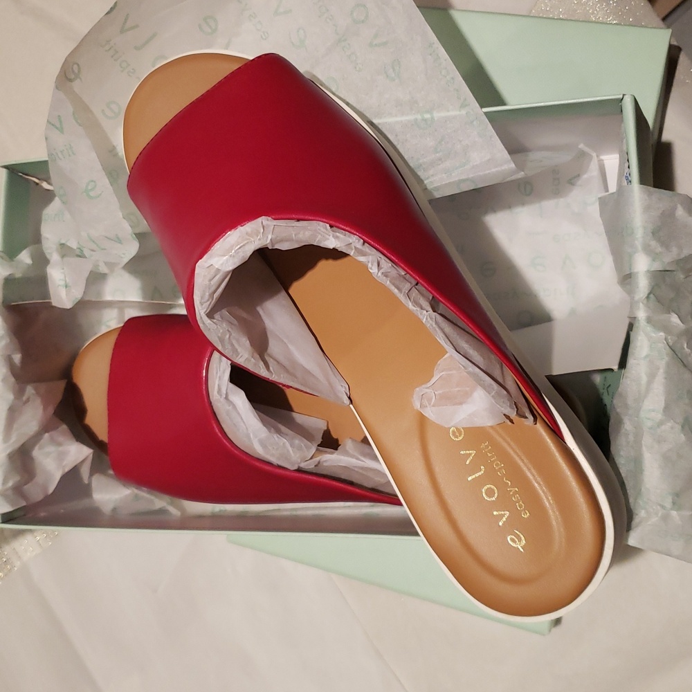 Easy Spirit new Mules Slide Platform Sandals Leather Women's NIB Red - Picture 16 of 17